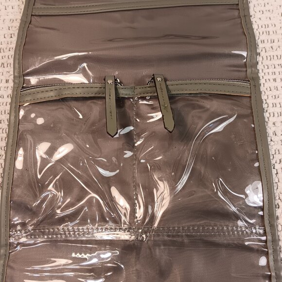 Joan & David green herringbone folding hanging travel makeup toiletry case - Picture 8 of 13